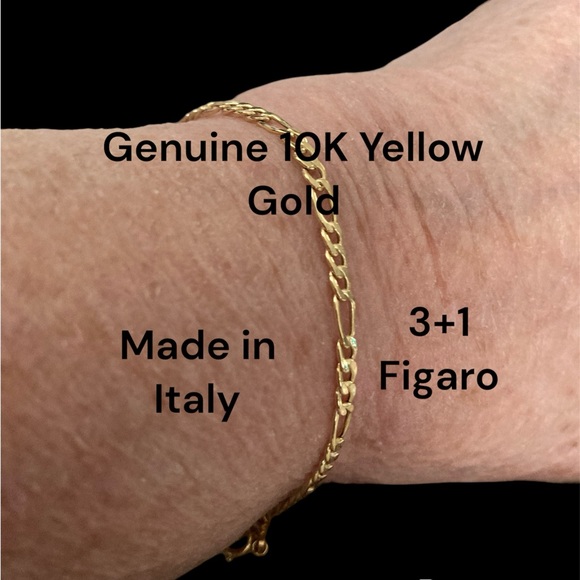 NWT GENUINE 10K GOLD BRACELET MADE IN ITALY. FIGARO DESIGN 3+1. - Picture 1 of 5